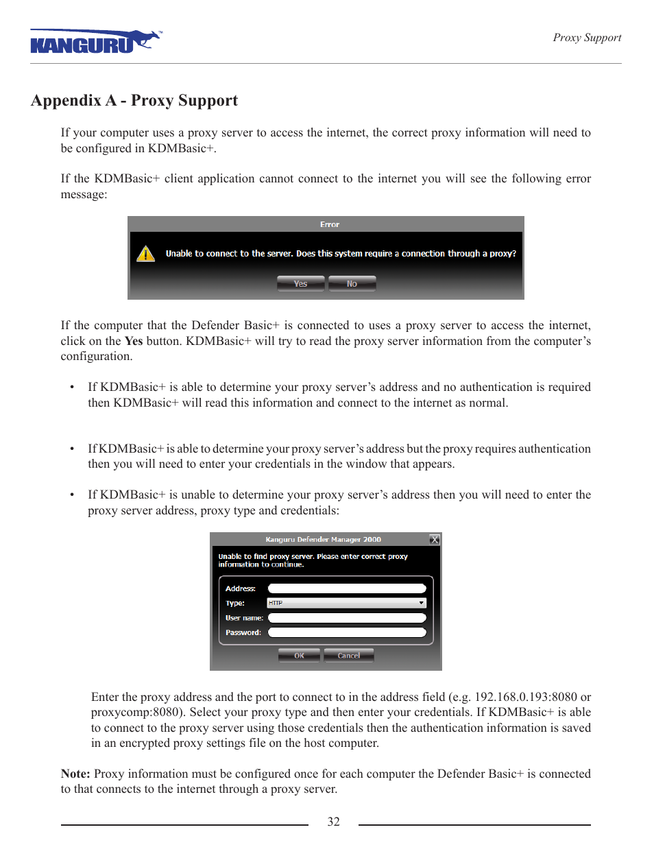 Appendix a - proxy support | Kanguru Defender Basic+ User Manual | Page 32 / 33