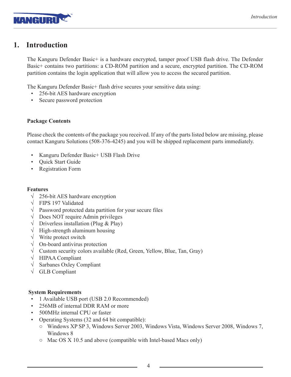 Introduction | Kanguru Defender Basic+ User Manual | Page 4 / 33