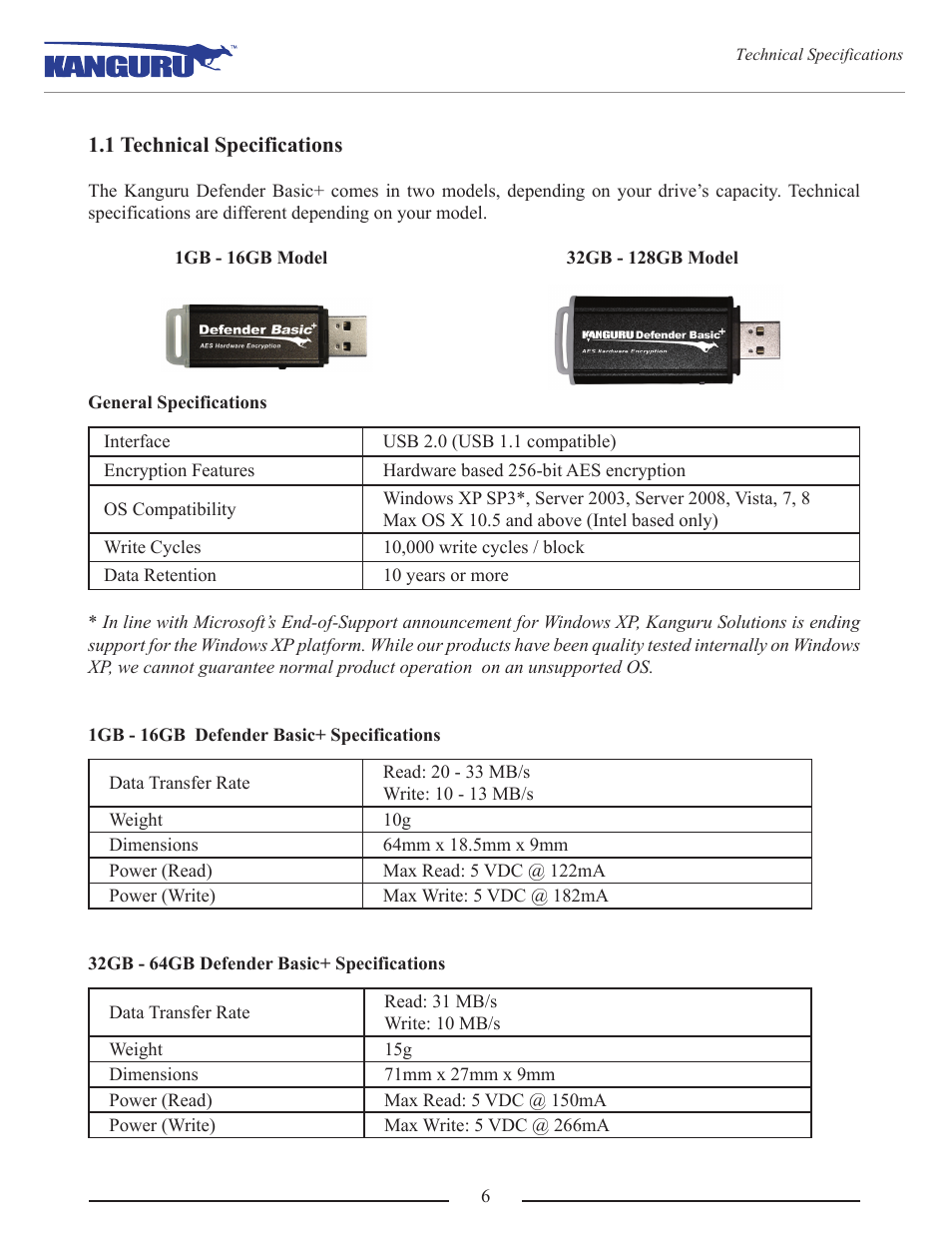 1 technical specifications | Kanguru Defender Basic+ User Manual | Page 6 / 33