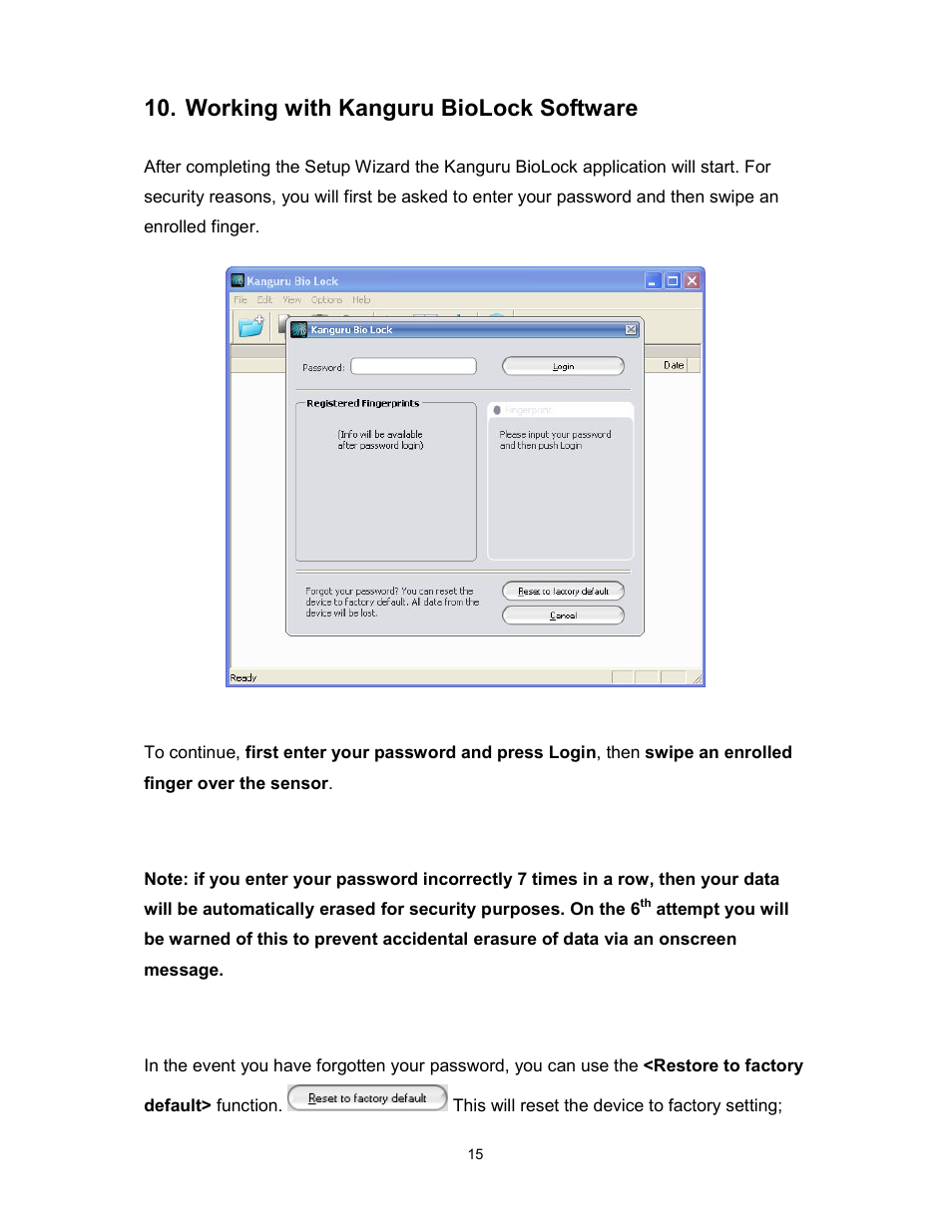 Working with kanguru biolock software | Kanguru Bio AES User Manual | Page 16 / 22