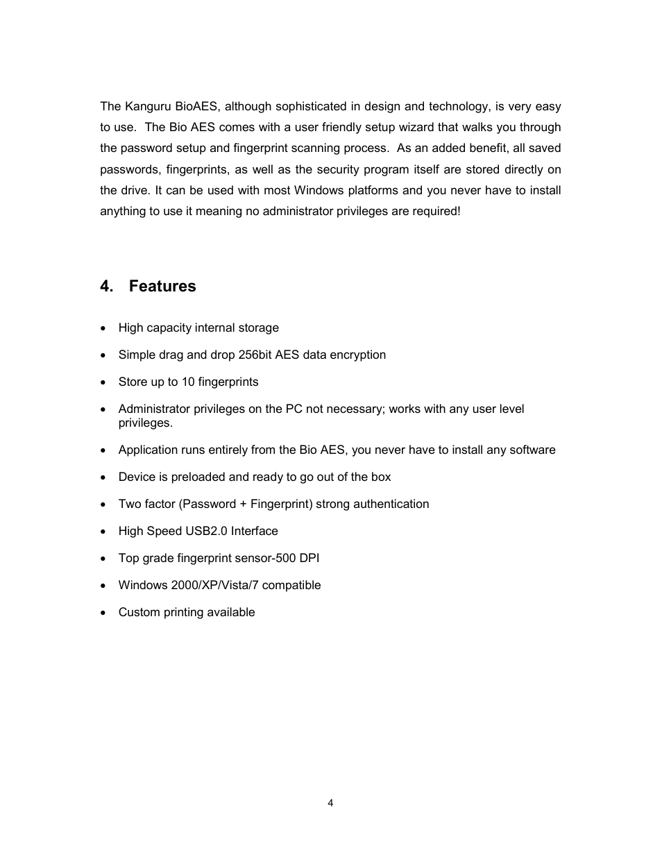 Features | Kanguru Bio AES User Manual | Page 5 / 22