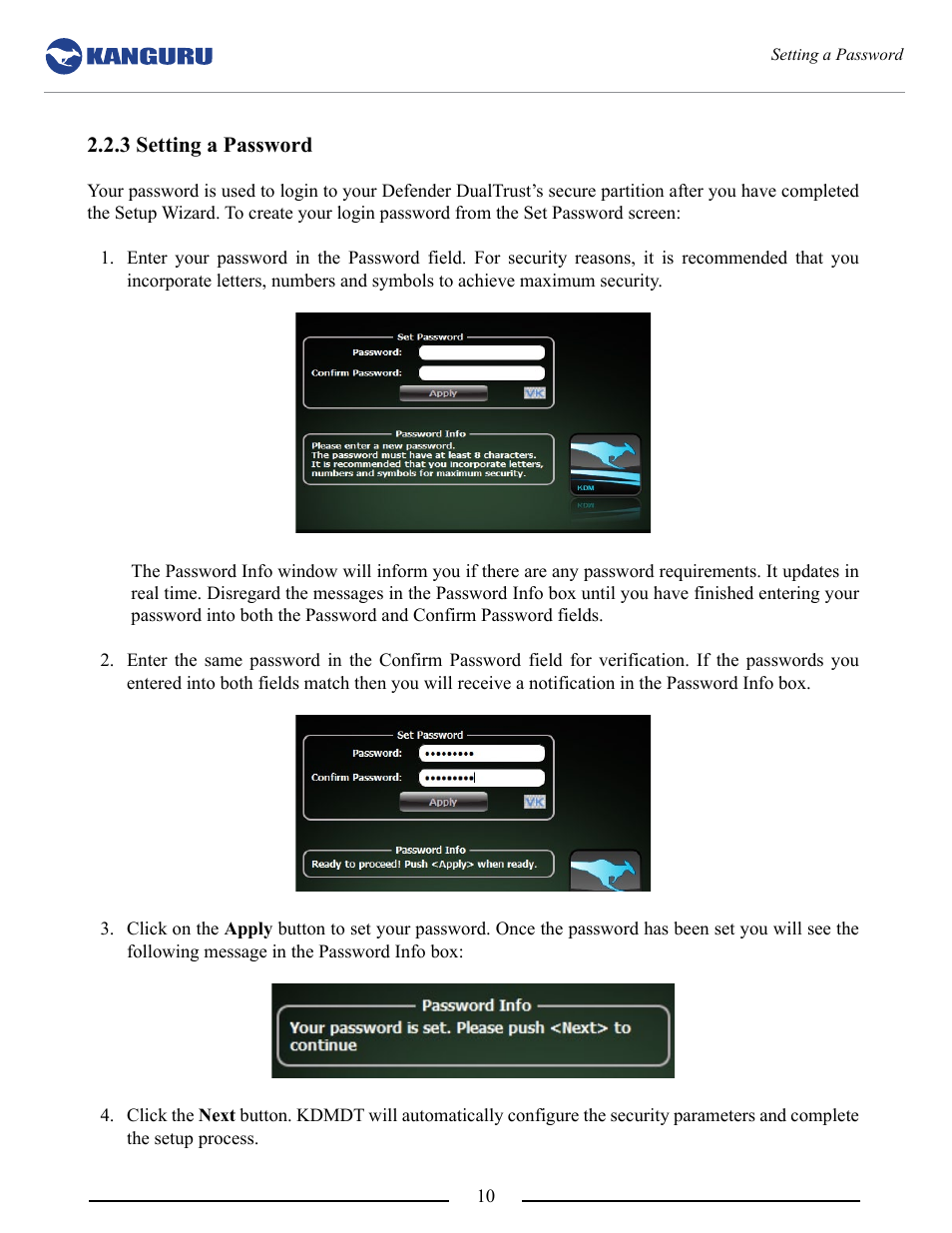 3 setting a password | Kanguru DualTrust User Manual | Page 10 / 25