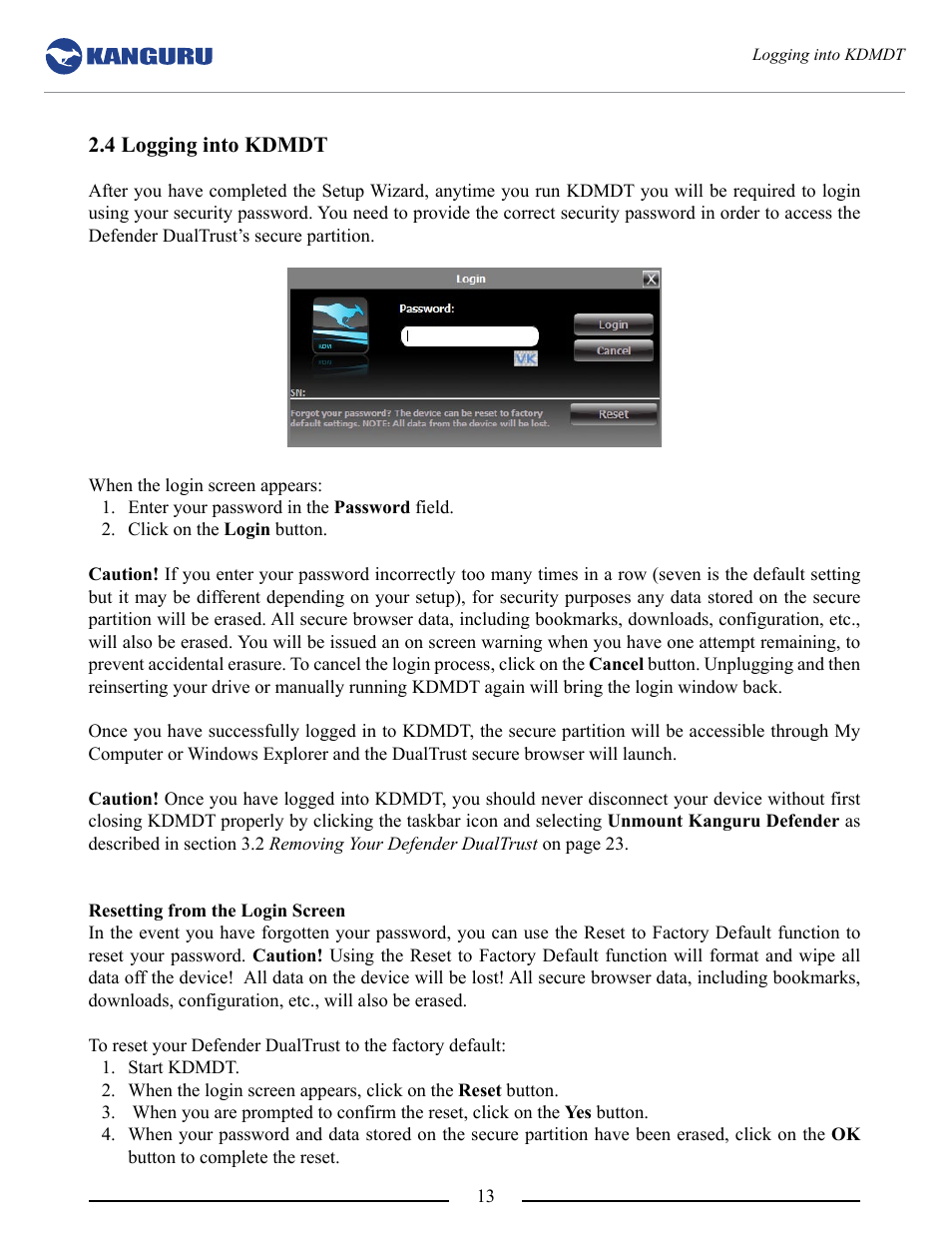 4 logging into kdmdt | Kanguru DualTrust User Manual | Page 13 / 25