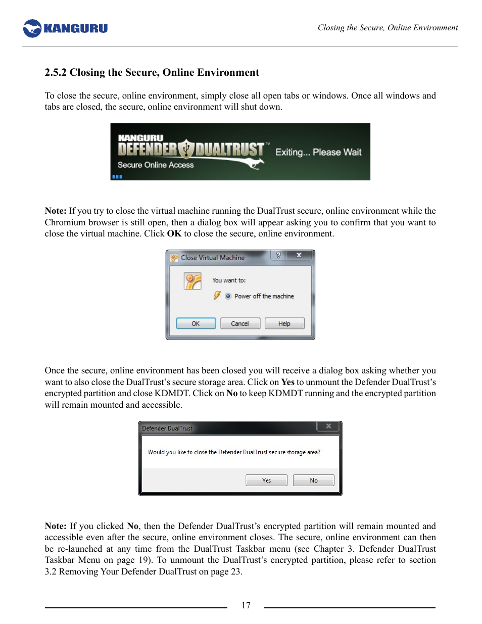 2 closing the secure, online environment | Kanguru DualTrust User Manual | Page 17 / 25