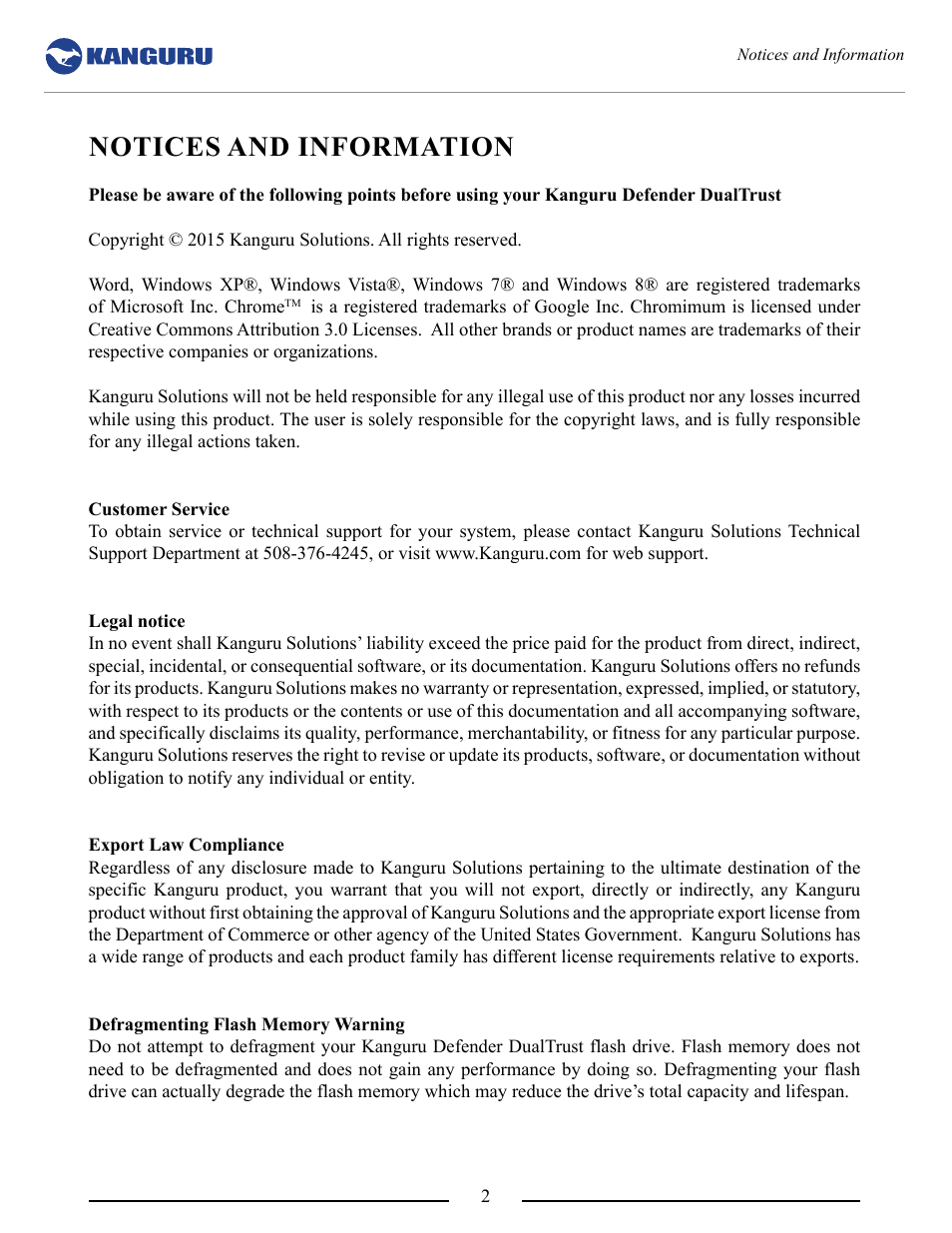 Notices and information | Kanguru DualTrust User Manual | Page 2 / 25