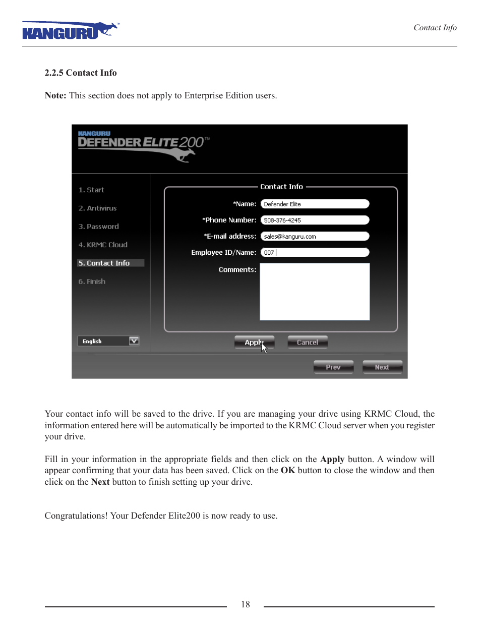 5 contact info | Kanguru Defender Elite200 User Manual | Page 18 / 40