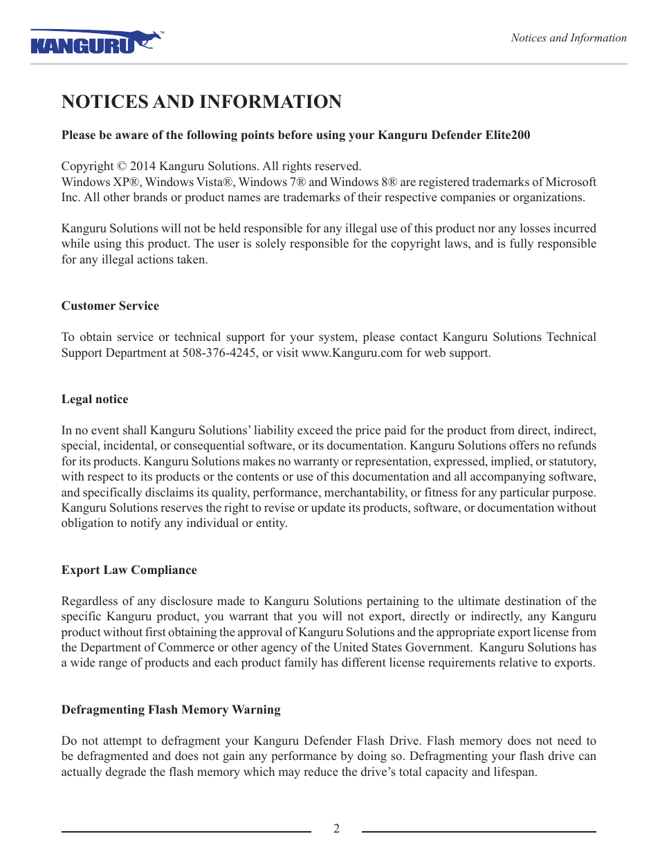 Notices and information | Kanguru Defender Elite200 User Manual | Page 2 / 40