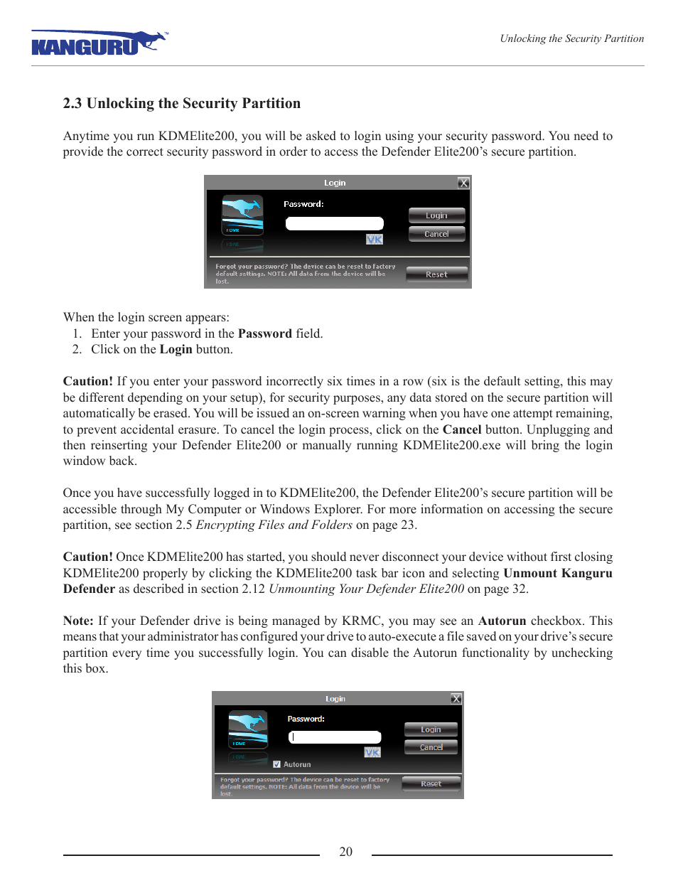 3 unlocking the security partition | Kanguru Defender Elite200 User Manual | Page 20 / 40