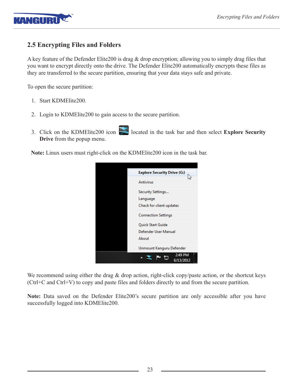 5 encrypting files and folders | Kanguru Defender Elite200 User Manual | Page 23 / 40