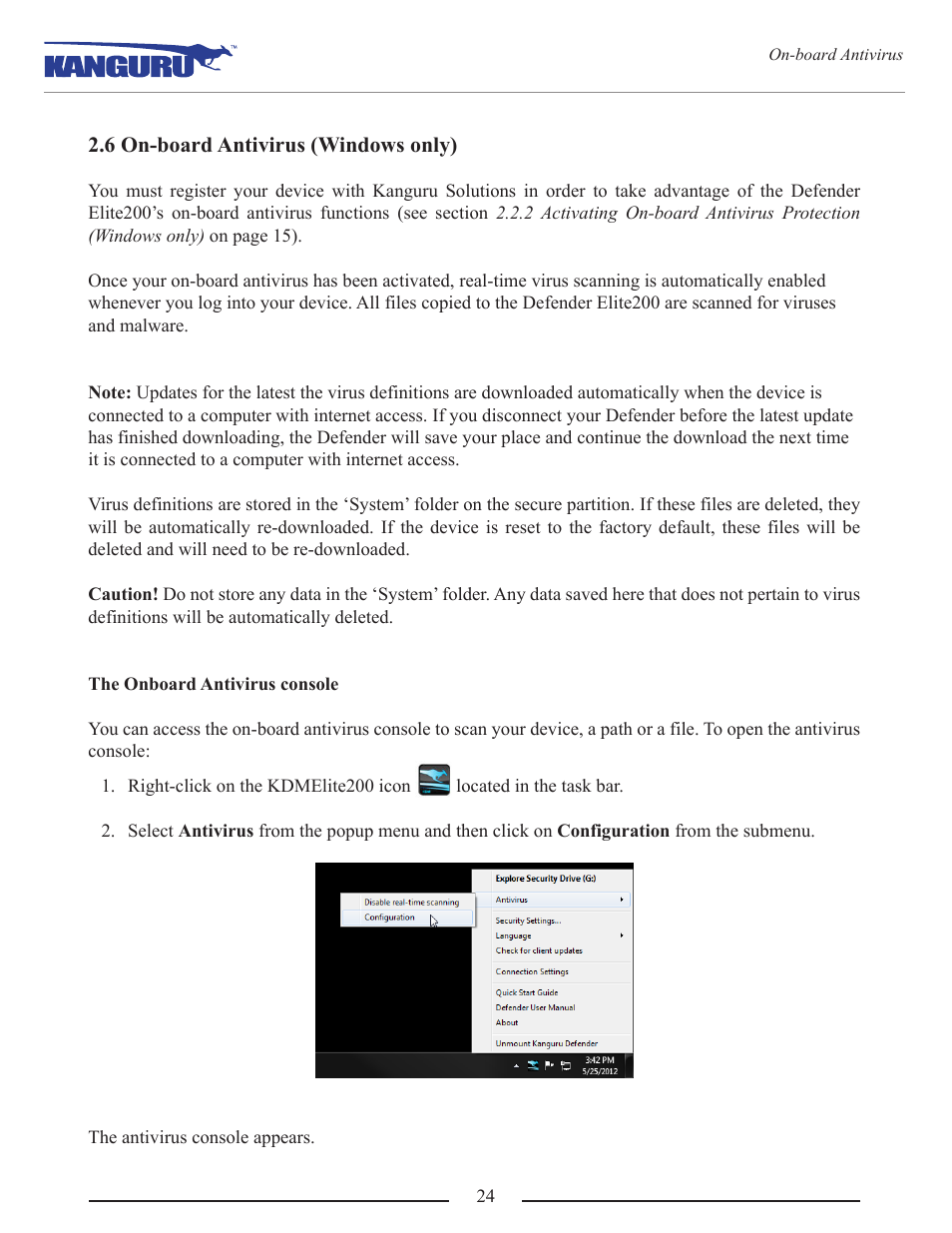 6 on-board antivirus (windows only) | Kanguru Defender Elite200 User Manual | Page 24 / 40