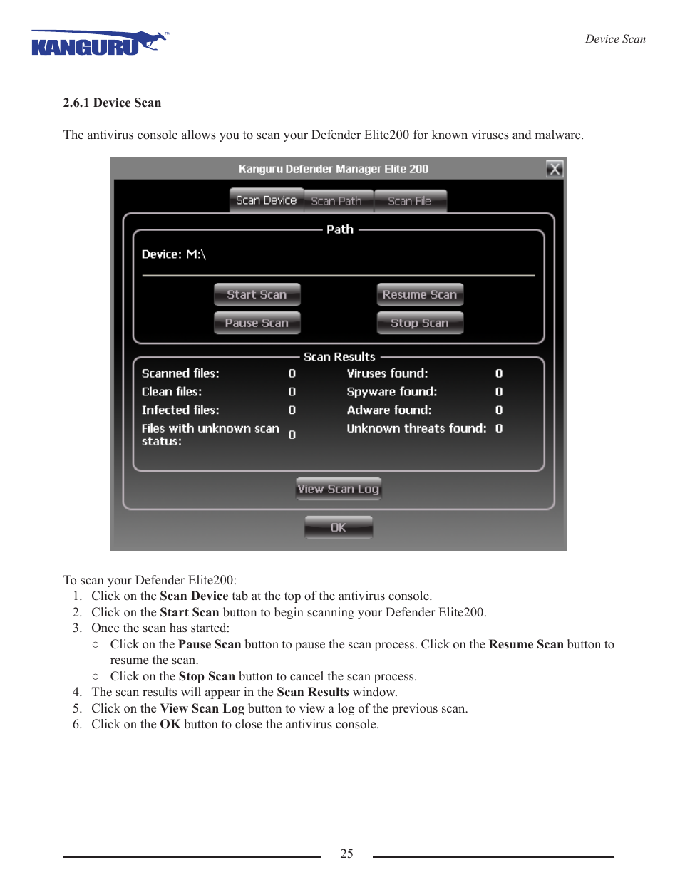 1 device scan | Kanguru Defender Elite200 User Manual | Page 25 / 40