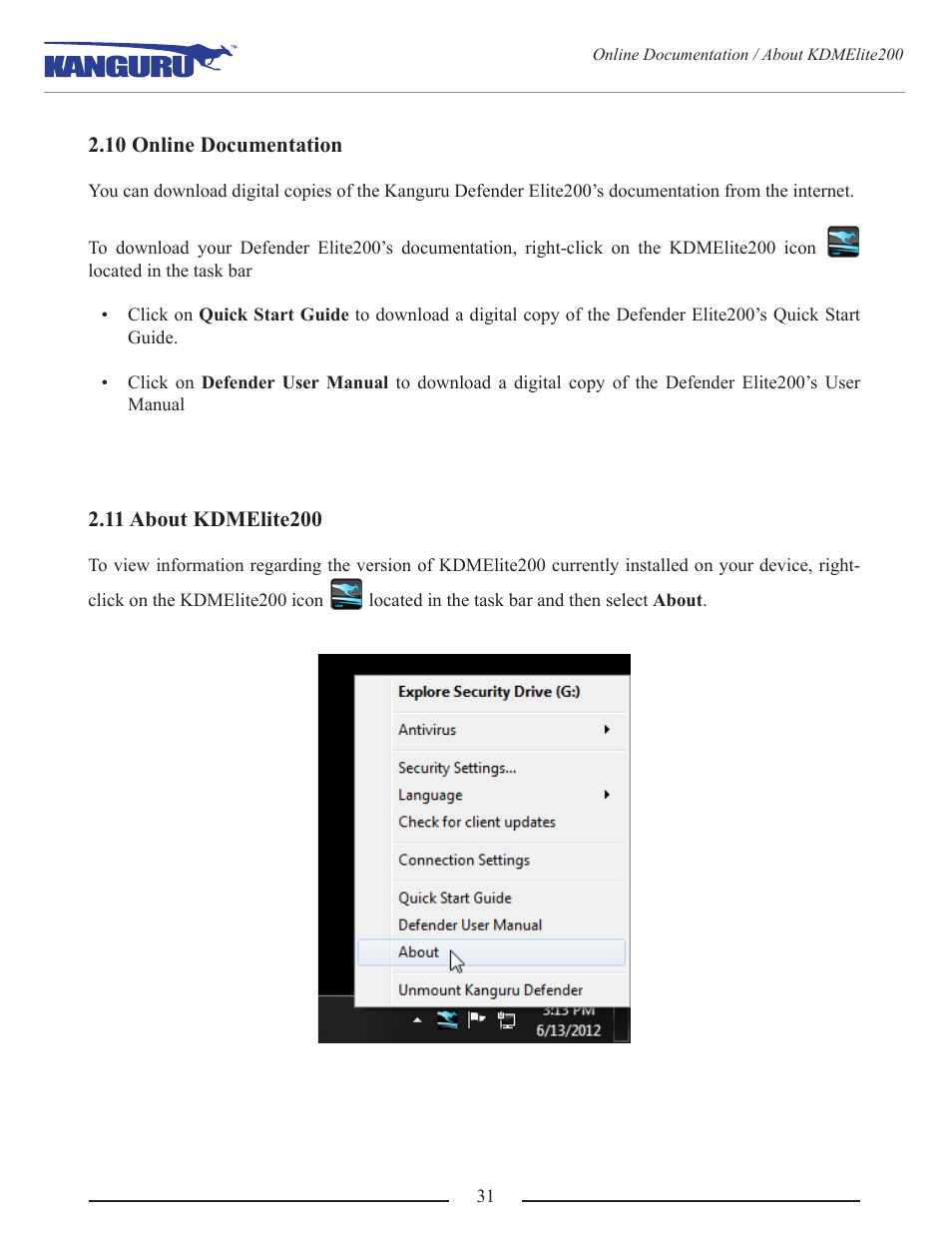 Online documentation, 1 about kdmelite200 | Kanguru Defender Elite200 User Manual | Page 31 / 40