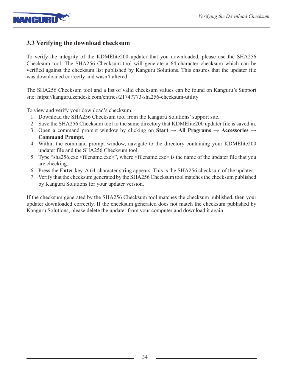 3 verifying the download checksum | Kanguru Defender Elite200 User Manual | Page 34 / 40