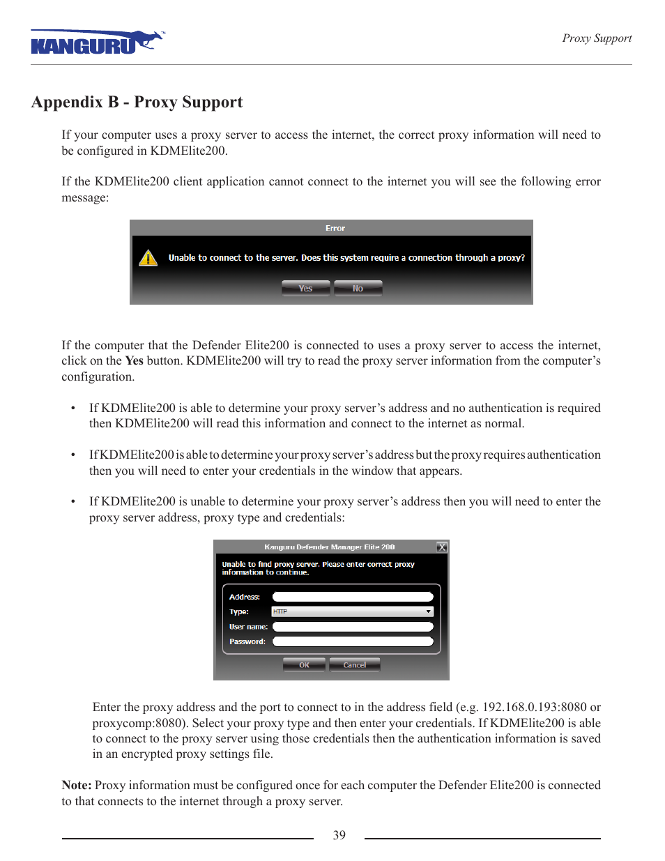 Appendix b - proxy support | Kanguru Defender Elite200 User Manual | Page 39 / 40