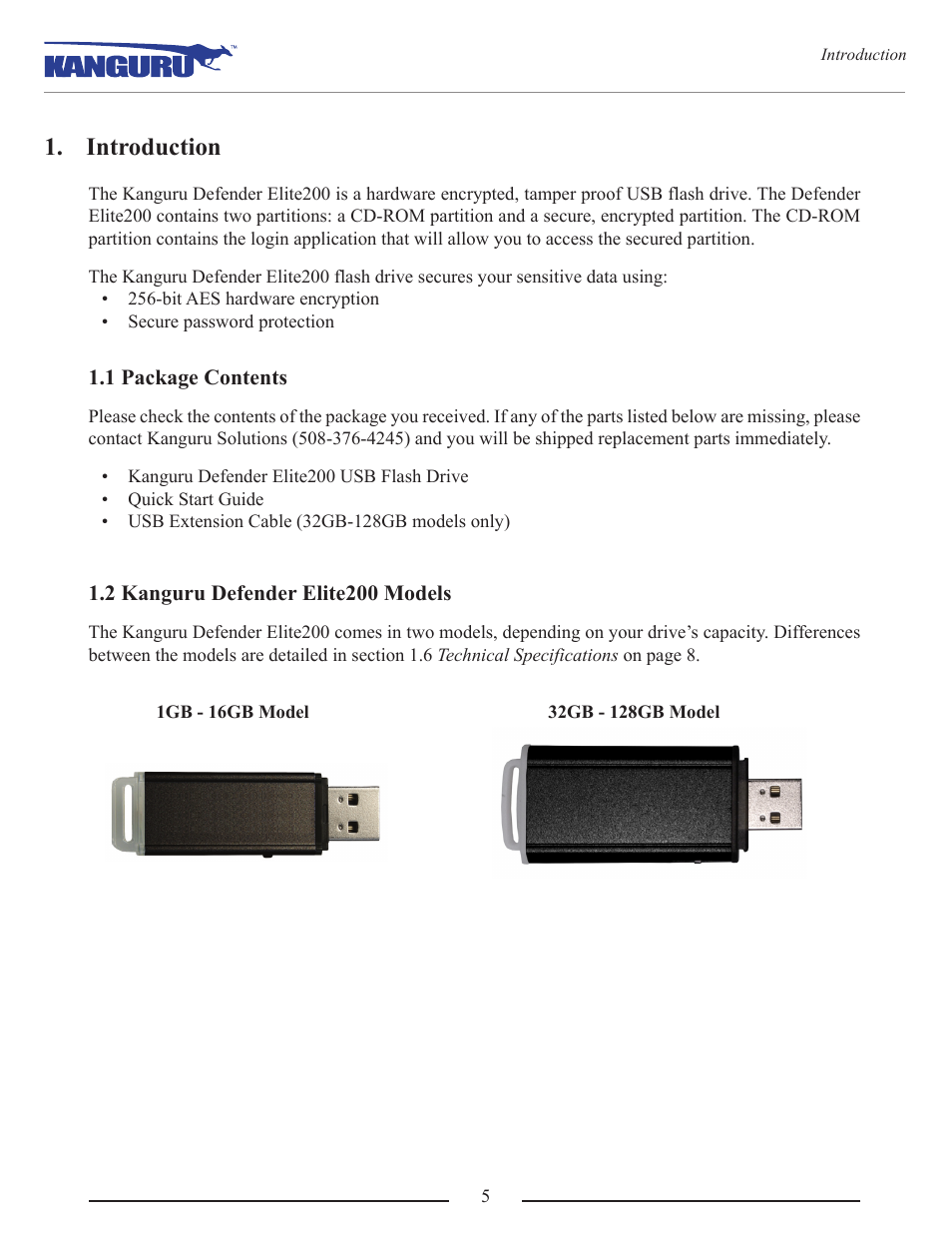 Introduction, 1 package contents, 2 kanguru defender elite200 models | Kanguru Defender Elite200 User Manual | Page 5 / 40