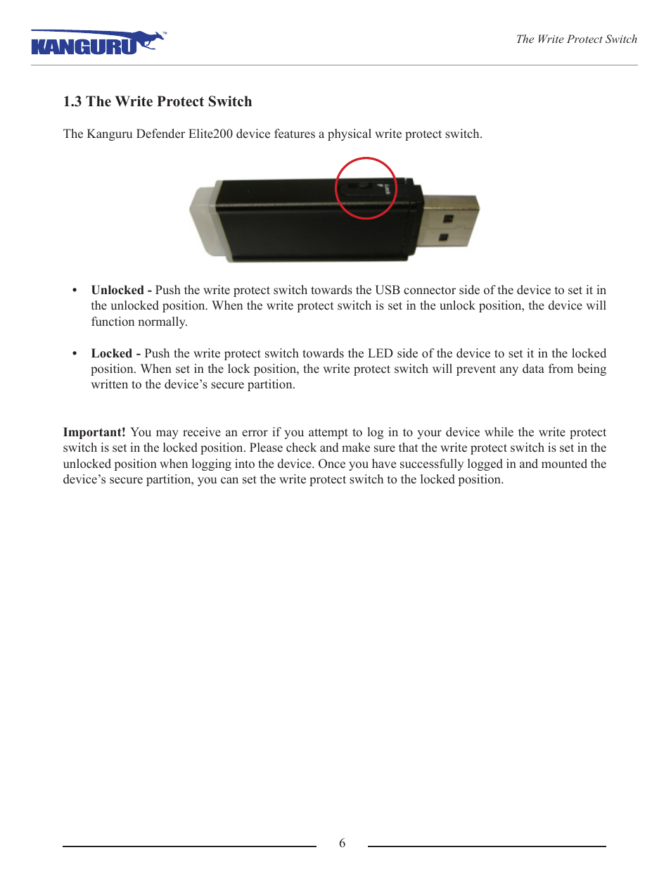3 the write protect switch | Kanguru Defender Elite200 User Manual | Page 6 / 40