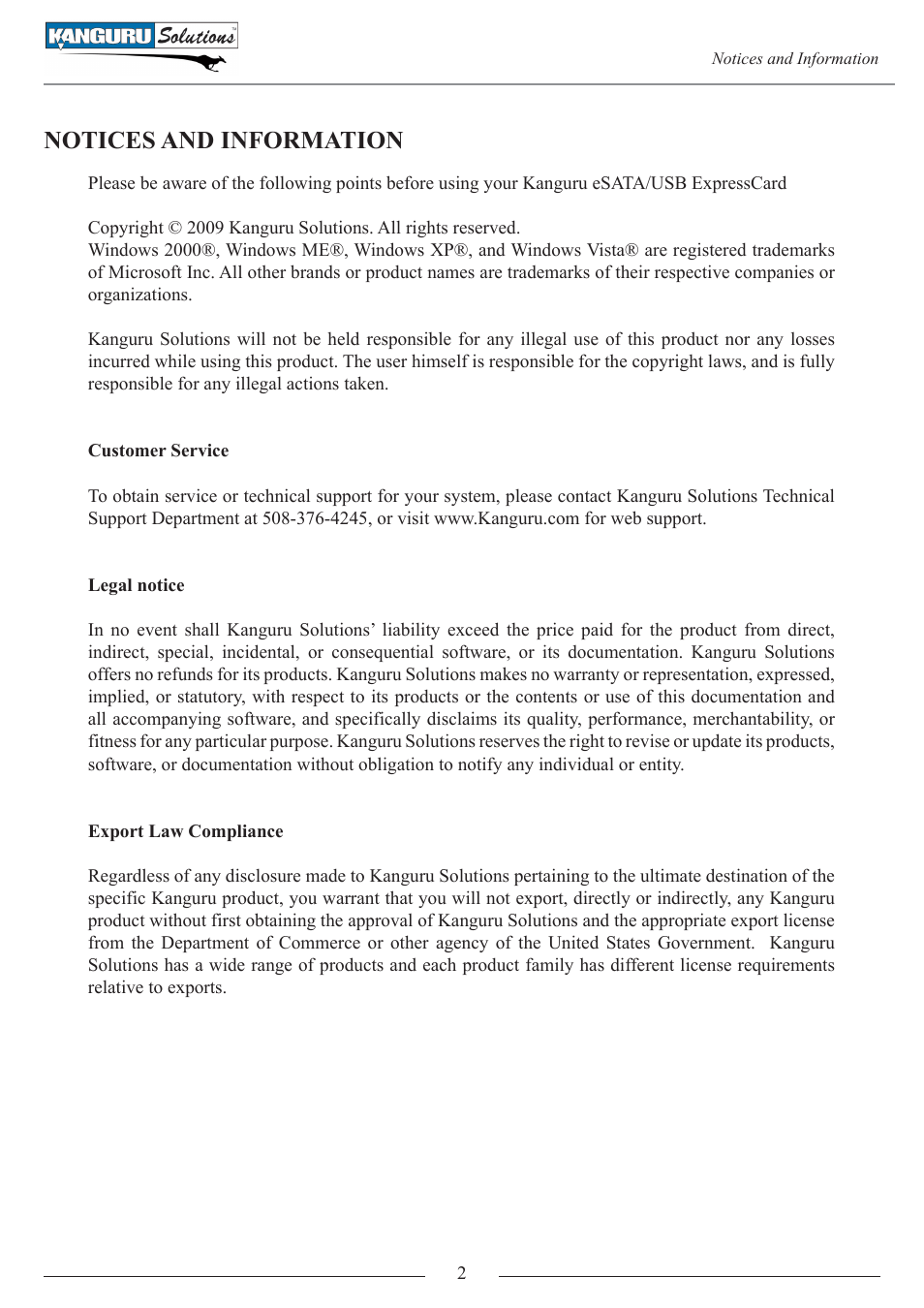 Notices and information | Kanguru ExpressCard User Manual | Page 2 / 9
