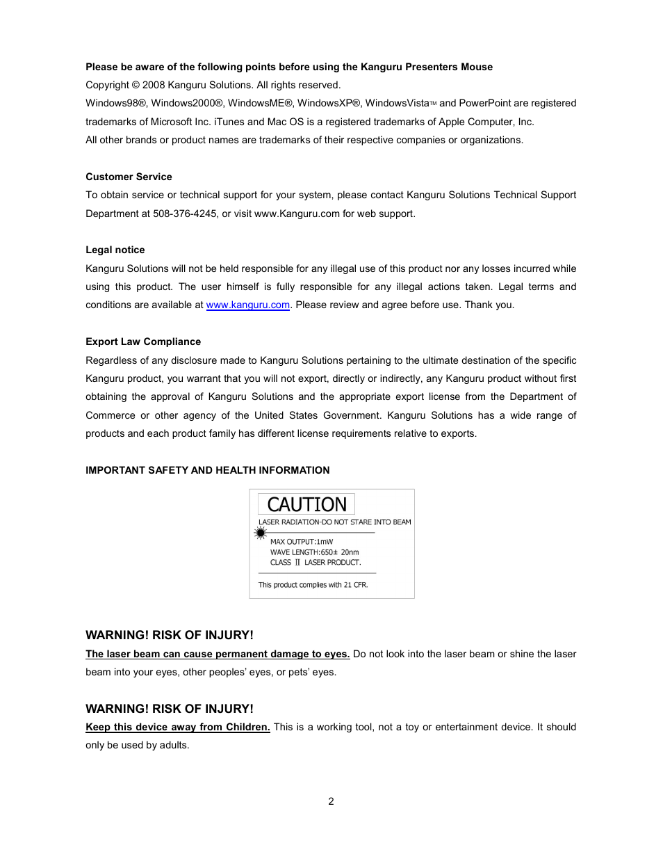 Kanguru Wireless presenters Mouse User Manual | Page 2 / 12