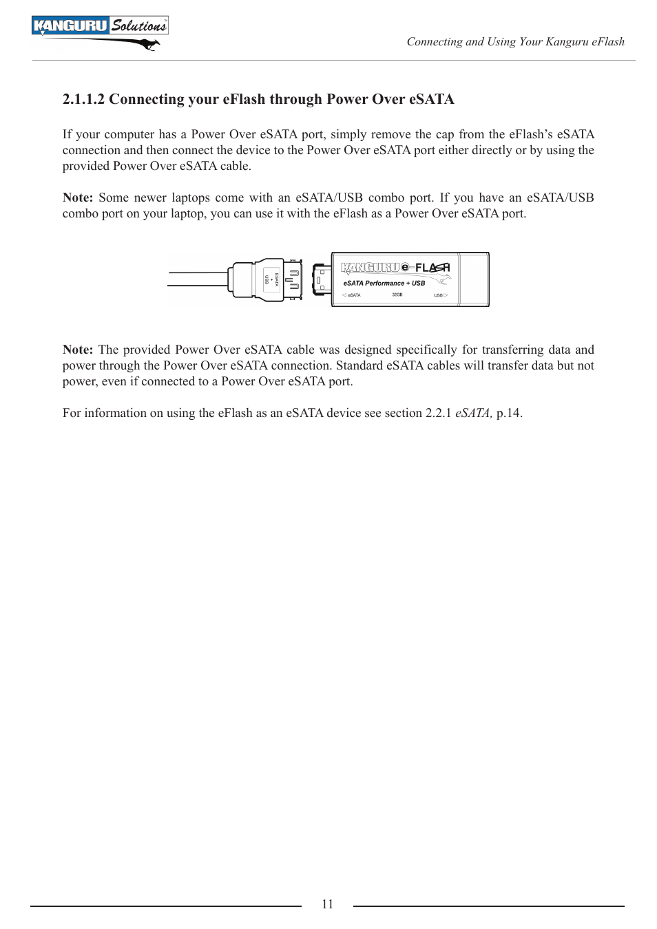 2 connecting your eflash through power over esata | Kanguru e-Flash User Manual | Page 11 / 22