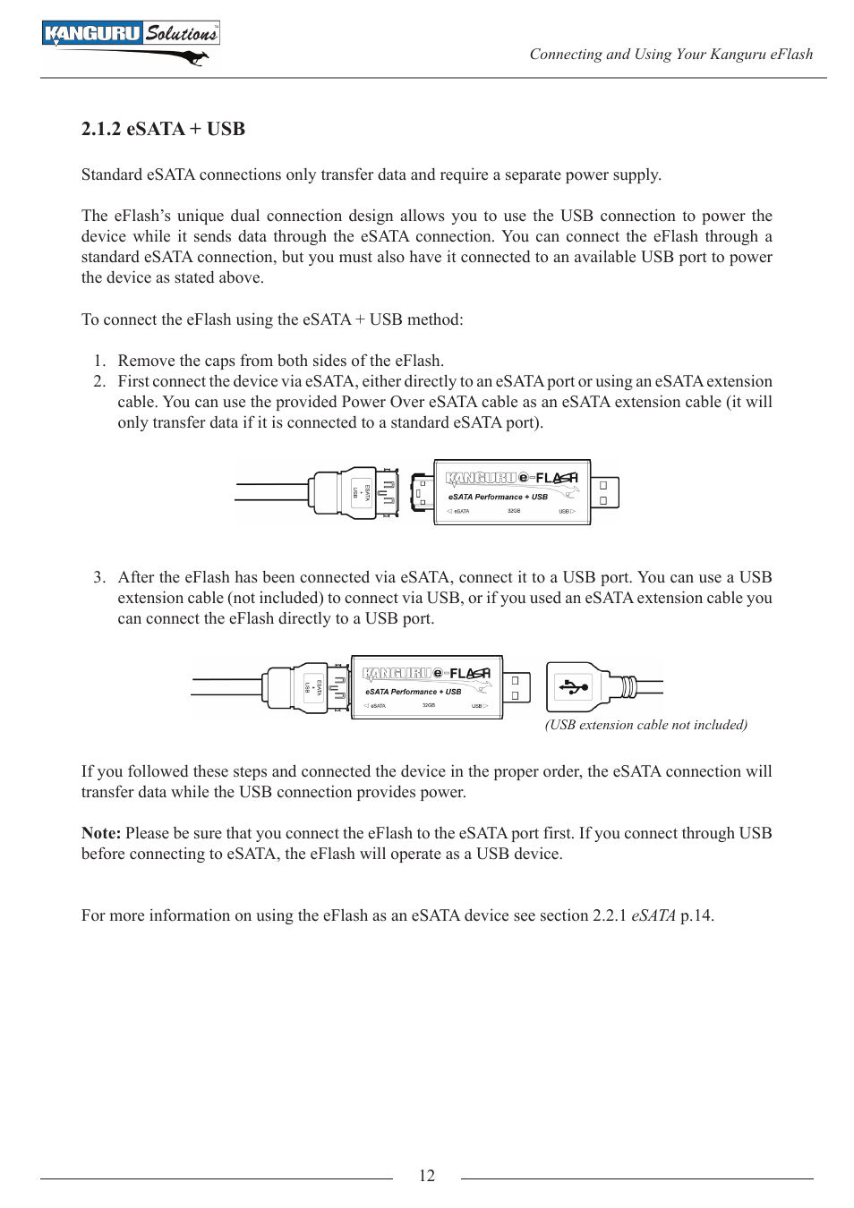 2 esata + usb | Kanguru e-Flash User Manual | Page 12 / 22