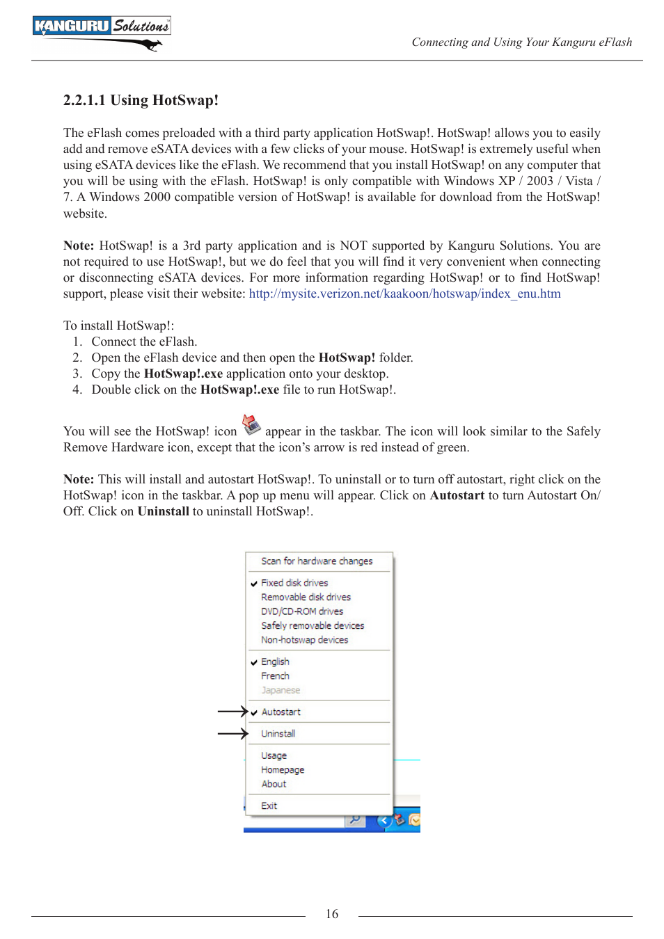 1 using hotswap | Kanguru e-Flash User Manual | Page 16 / 22