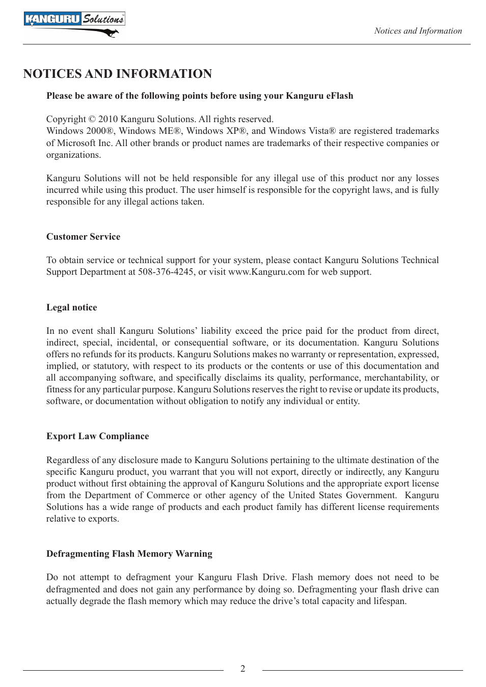 Notices and information | Kanguru e-Flash User Manual | Page 2 / 22