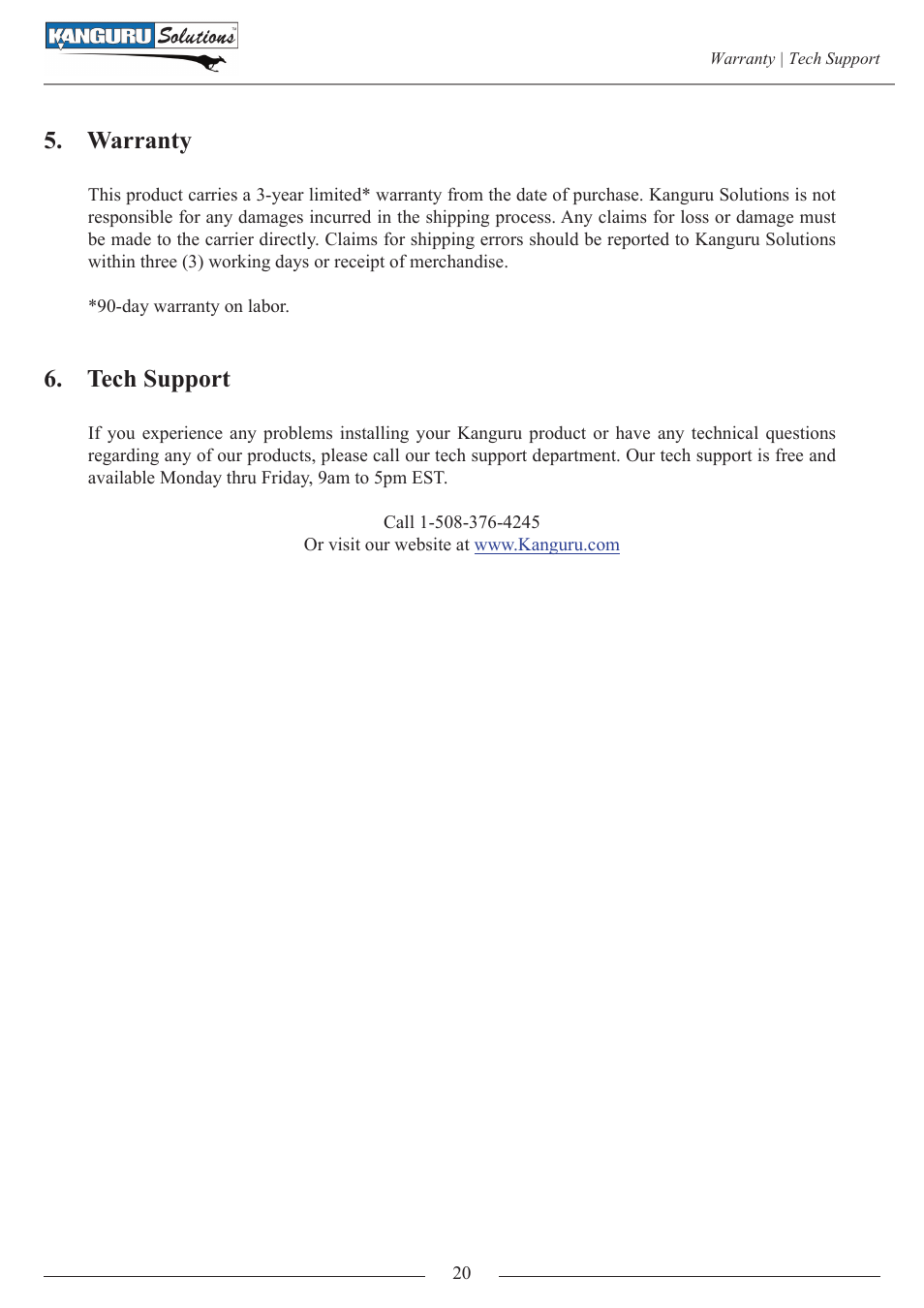 Warranty, Tech support | Kanguru e-Flash User Manual | Page 20 / 22