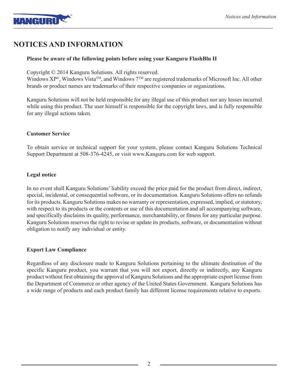 Notices and information | Kanguru Flashblu2 User Manual | Page 2 / 12