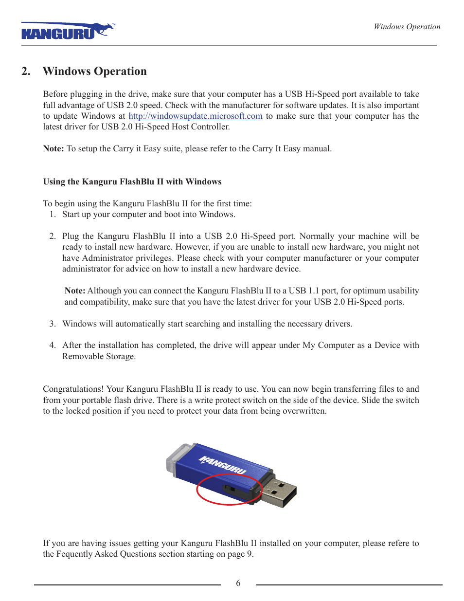 Windows operation | Kanguru Flashblu2 User Manual | Page 6 / 12