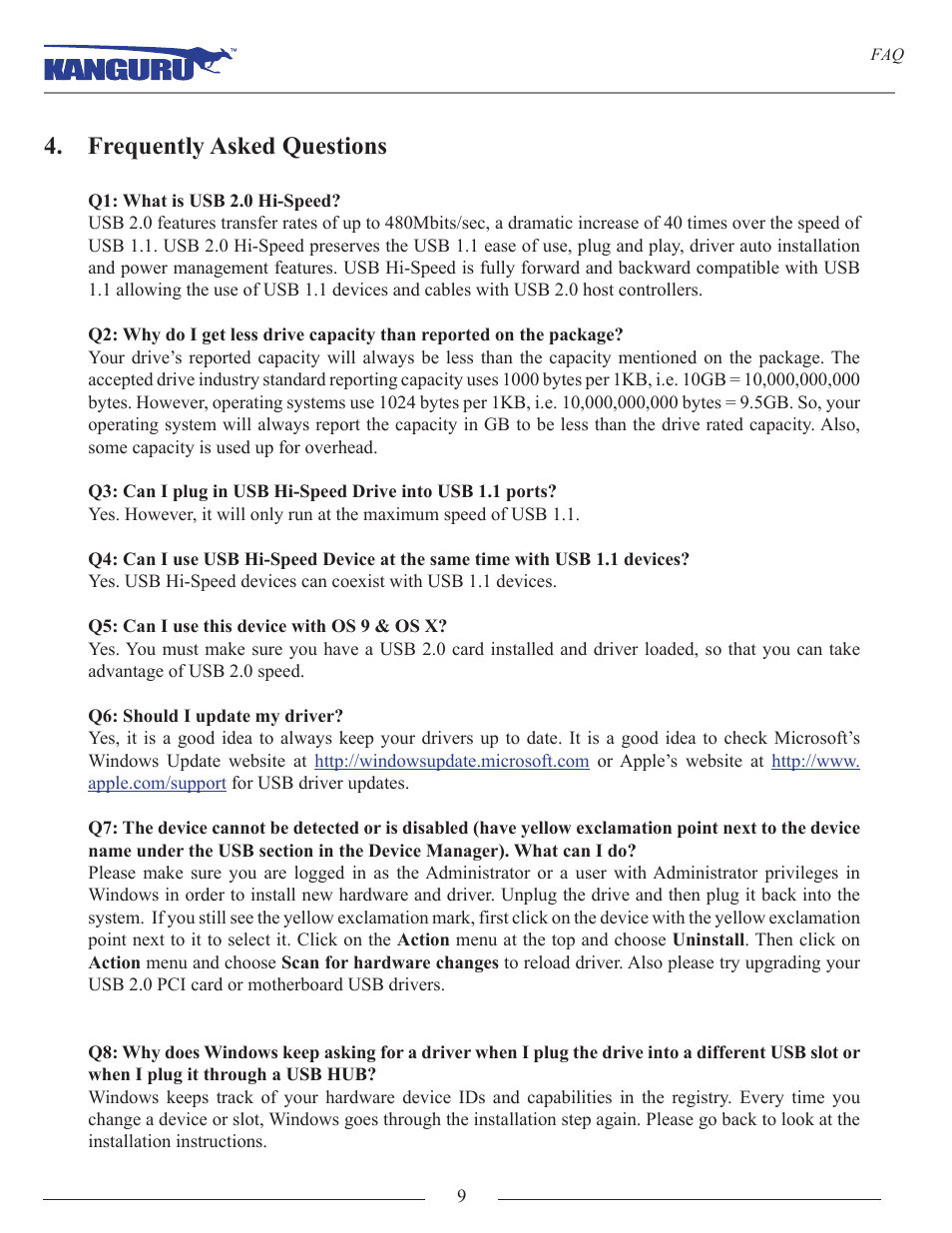 Frequently asked questions | Kanguru Flashblu2 User Manual | Page 9 / 12