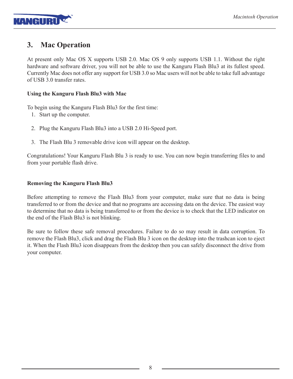 Mac operation | Kanguru Flash Blu3 User Manual | Page 8 / 12