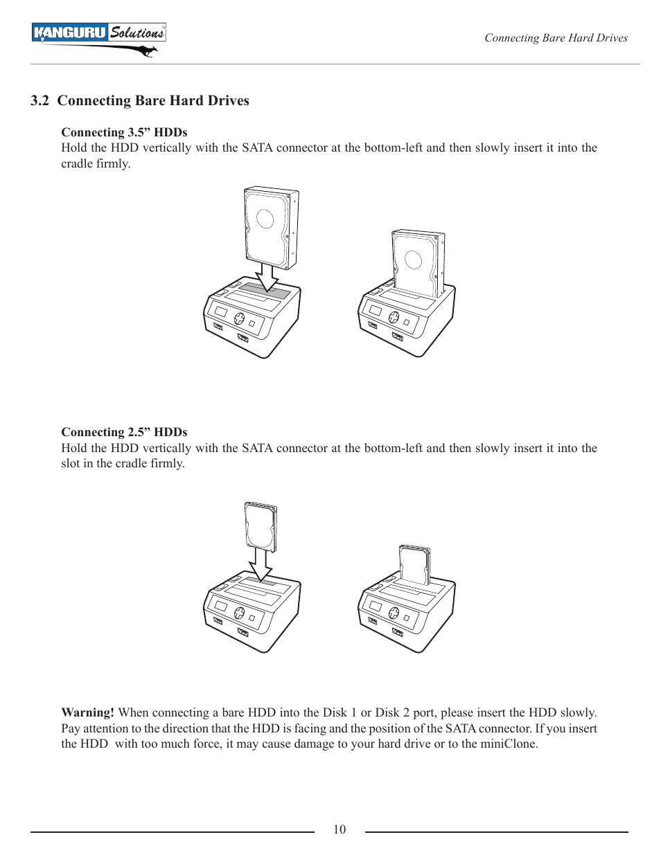 2 connecting bare hard drives | Kanguru Mini Clone User Manual | Page 10 / 49