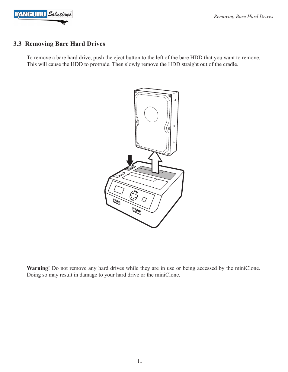 3 removing bare hard drives | Kanguru Mini Clone User Manual | Page 11 / 49