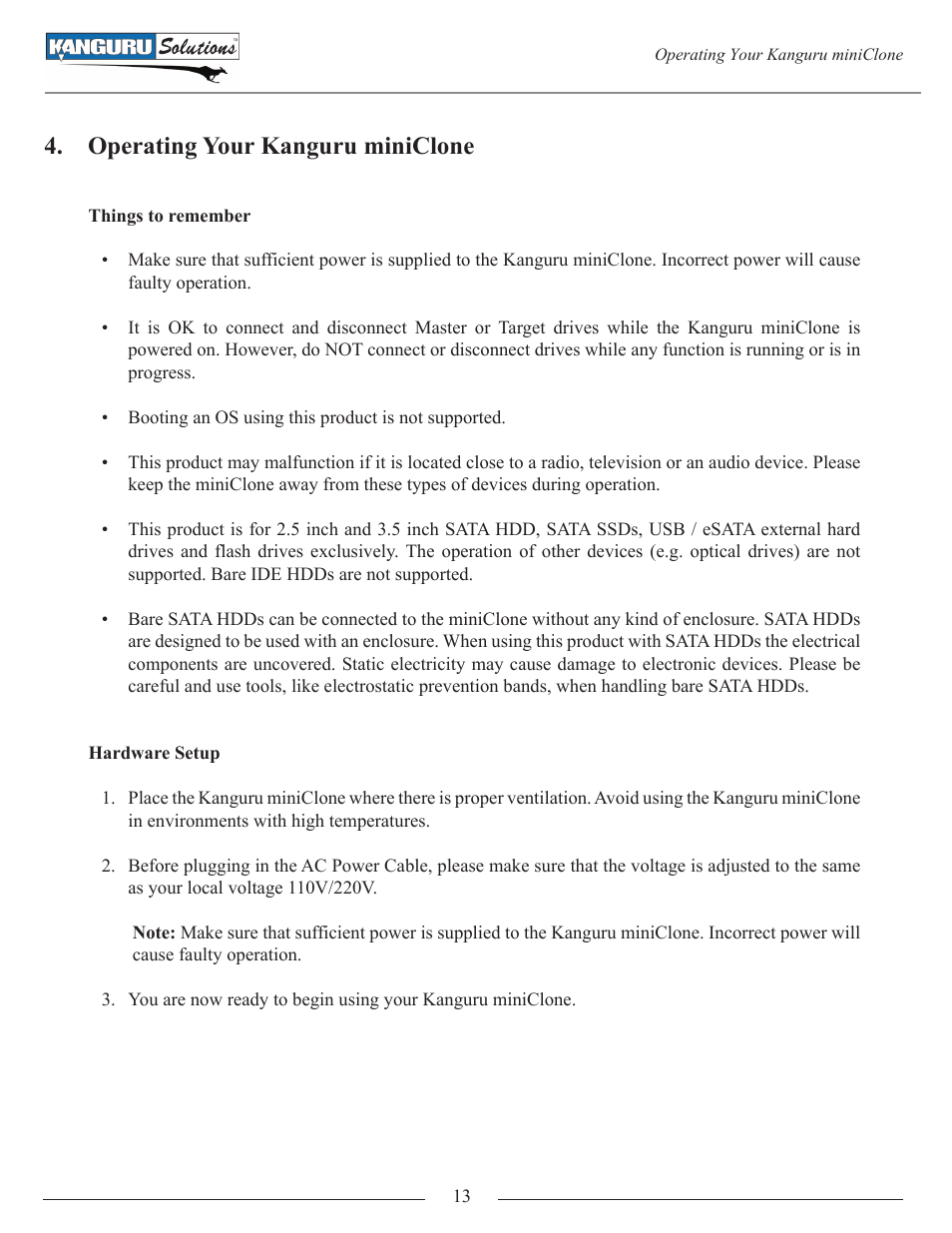 Operating your kanguru miniclone | Kanguru Mini Clone User Manual | Page 13 / 49