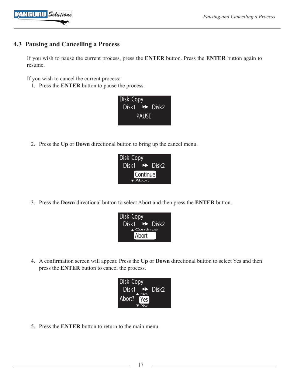 3 pausing and cancelling a process | Kanguru Mini Clone User Manual | Page 17 / 49