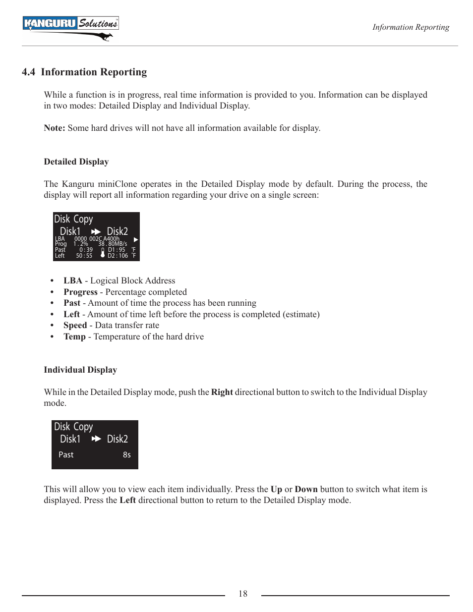 4 information reporting, Disk copy disk1 disk2 | Kanguru Mini Clone User Manual | Page 18 / 49