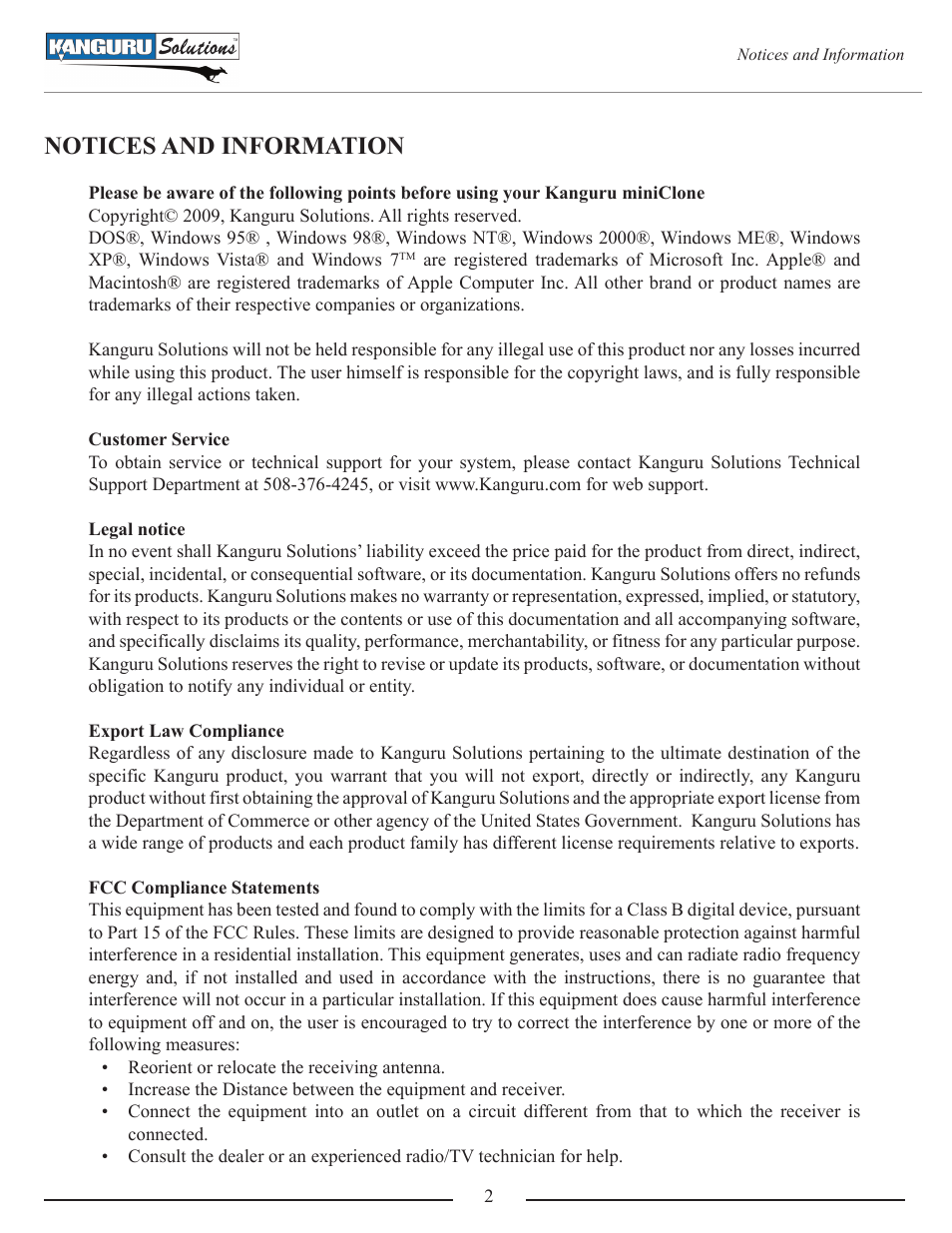 Notices and information | Kanguru Mini Clone User Manual | Page 2 / 49