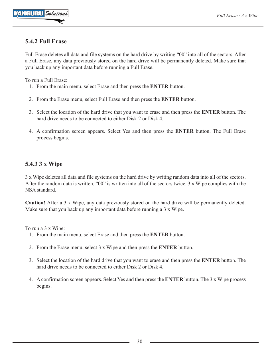 2 full erase, 3 3 x wipe | Kanguru Mini Clone User Manual | Page 30 / 49
