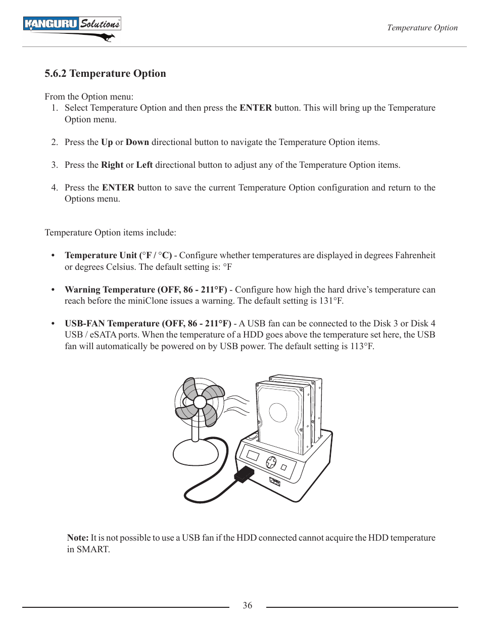 2 temperature option | Kanguru Mini Clone User Manual | Page 36 / 49