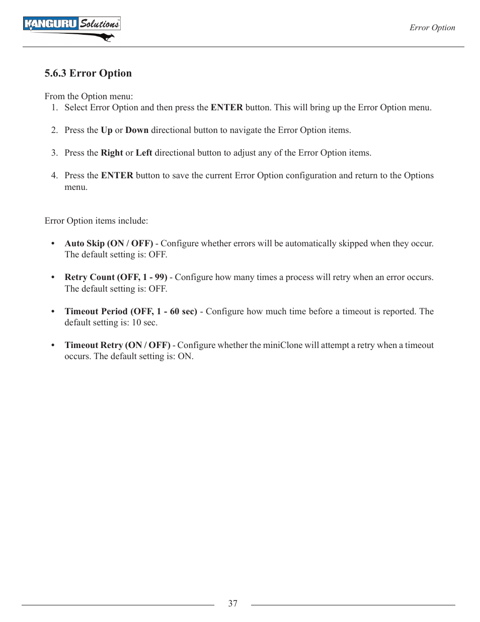 3 error option | Kanguru Mini Clone User Manual | Page 37 / 49