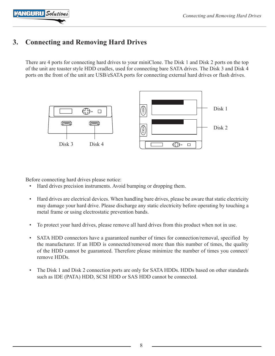 Connecting and removing hard drives | Kanguru Mini Clone User Manual | Page 8 / 49