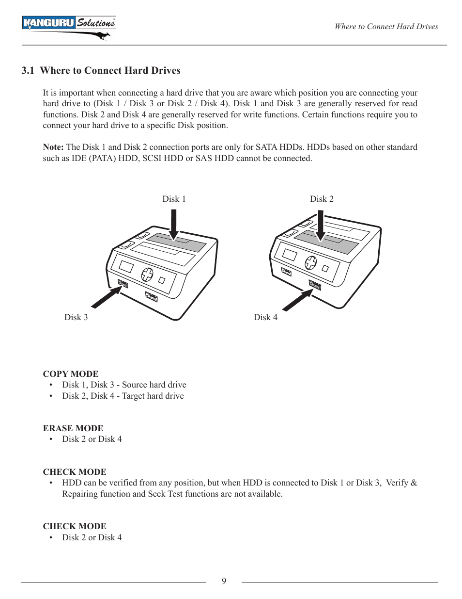 1 where to connect hard drives | Kanguru Mini Clone User Manual | Page 9 / 49