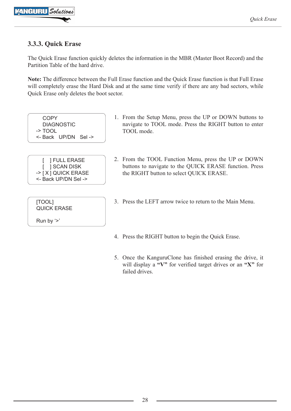 Quick erase | Kanguru 4HD SATA User Manual | Page 28 / 57