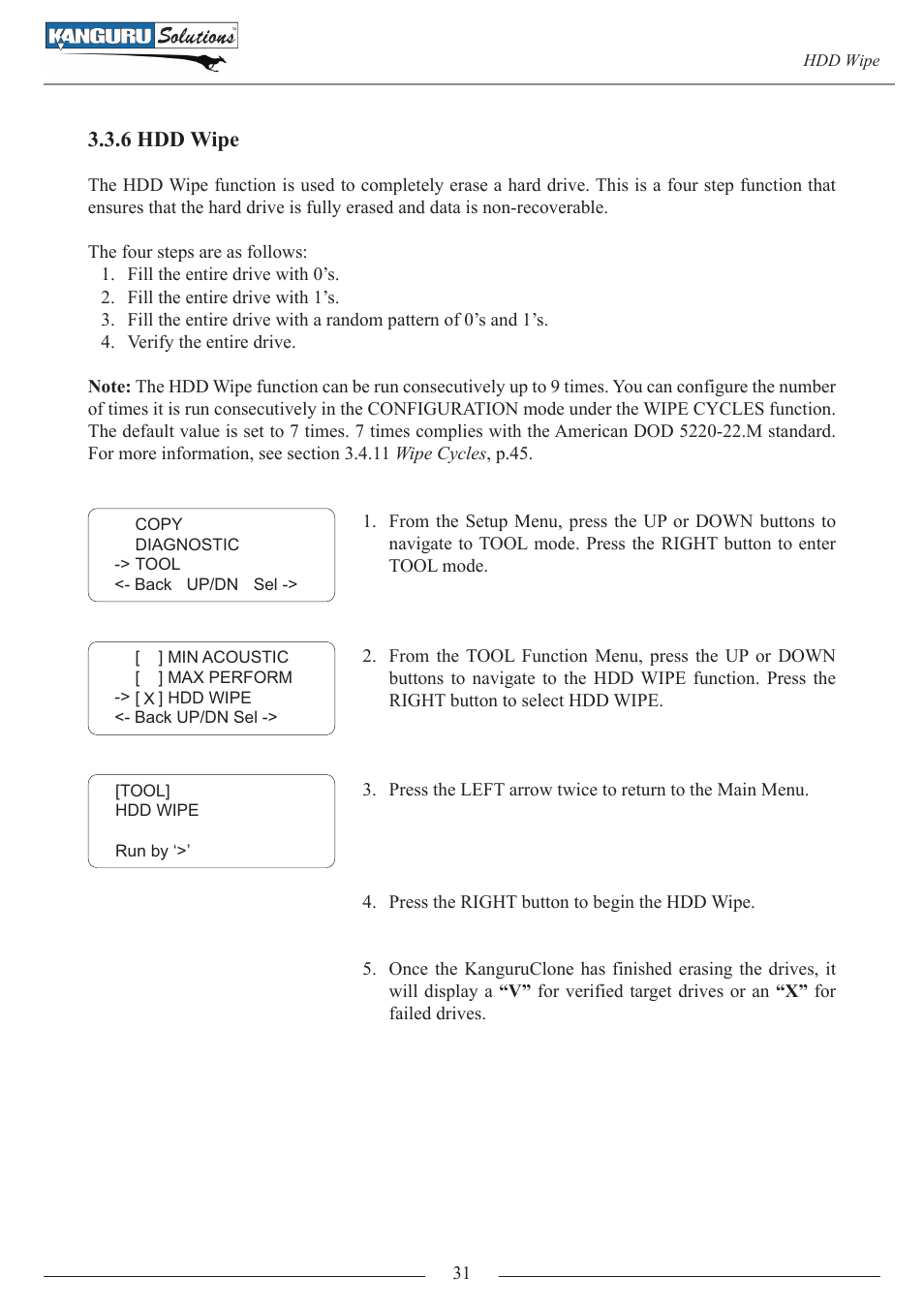 6 hdd wipe | Kanguru 4HD SATA User Manual | Page 31 / 57