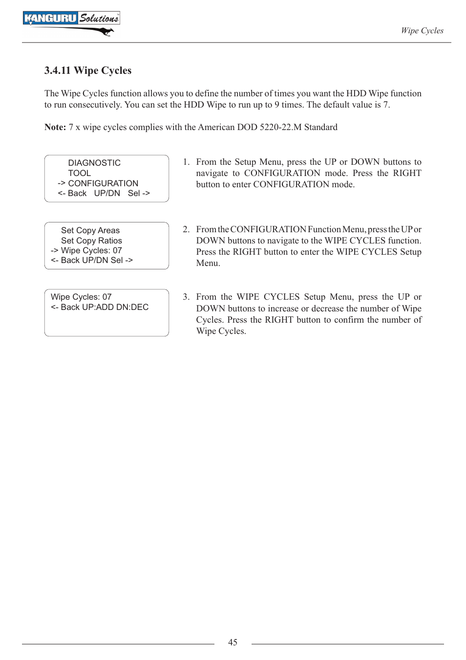 11 wipe cycles | Kanguru 4HD SATA User Manual | Page 45 / 57
