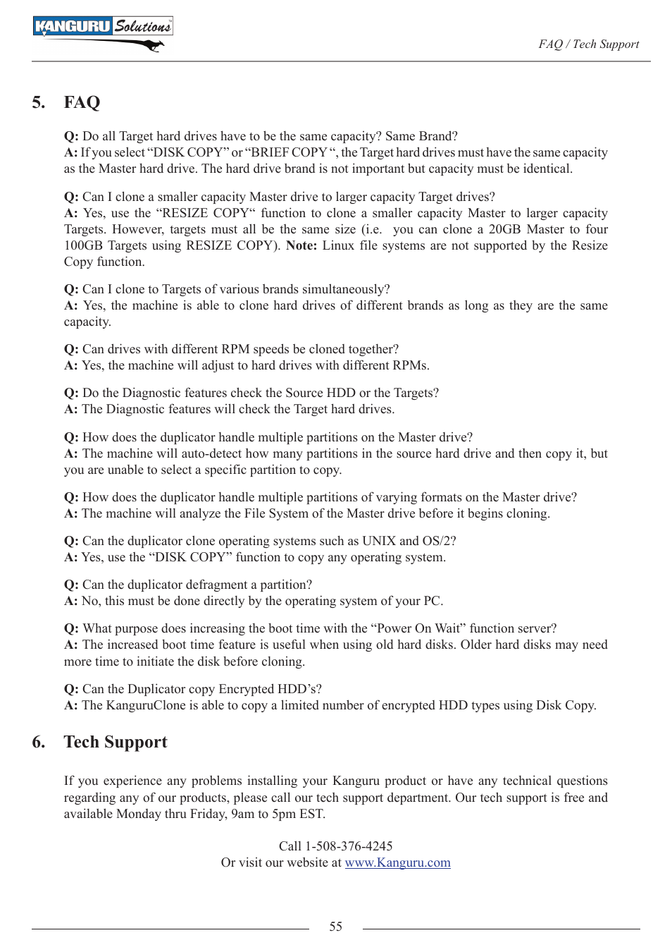 Tech support | Kanguru 4HD SATA User Manual | Page 55 / 57
