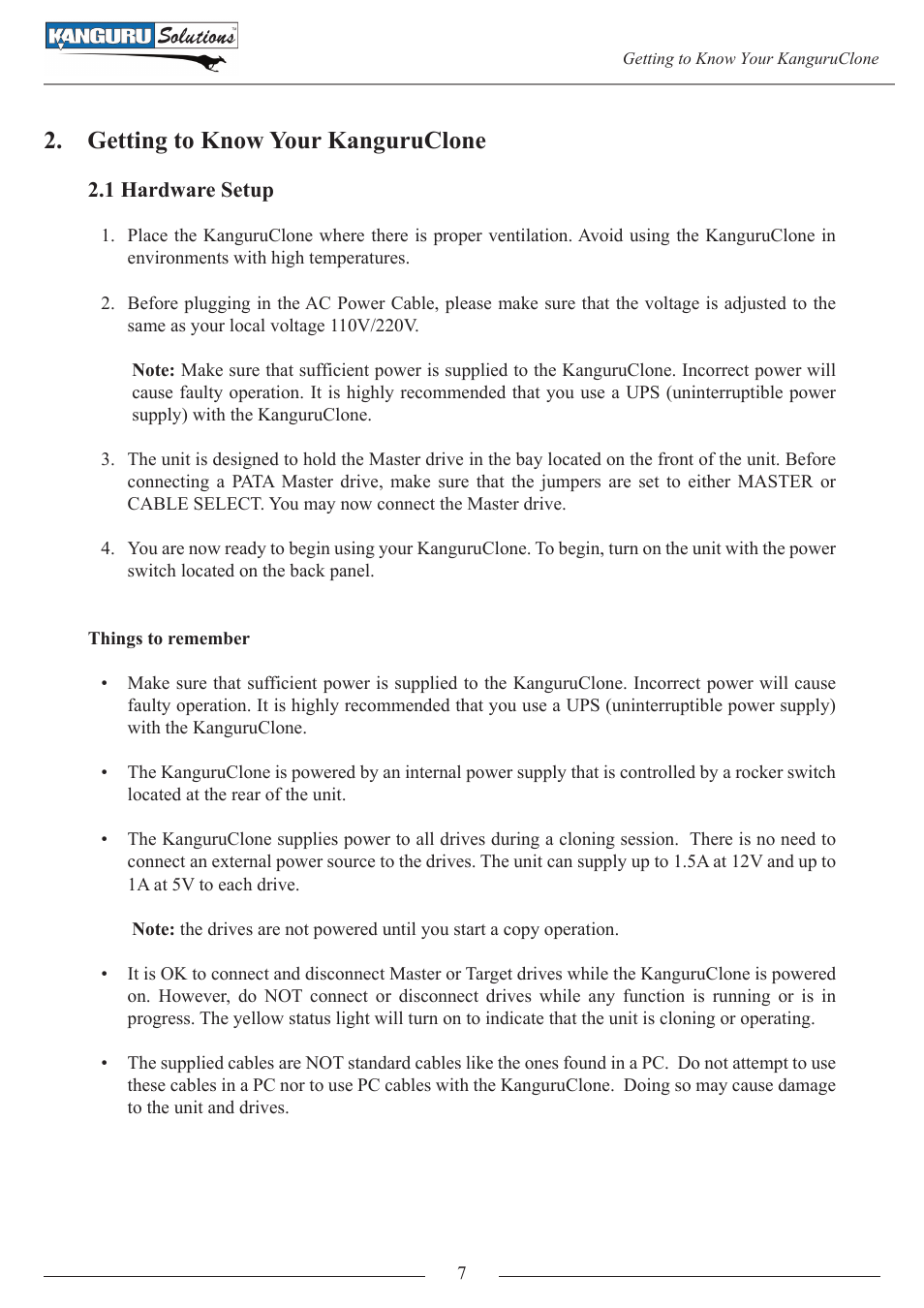 Getting to know your kanguruclone, 1 hardware setup | Kanguru 4HD SATA User Manual | Page 7 / 57