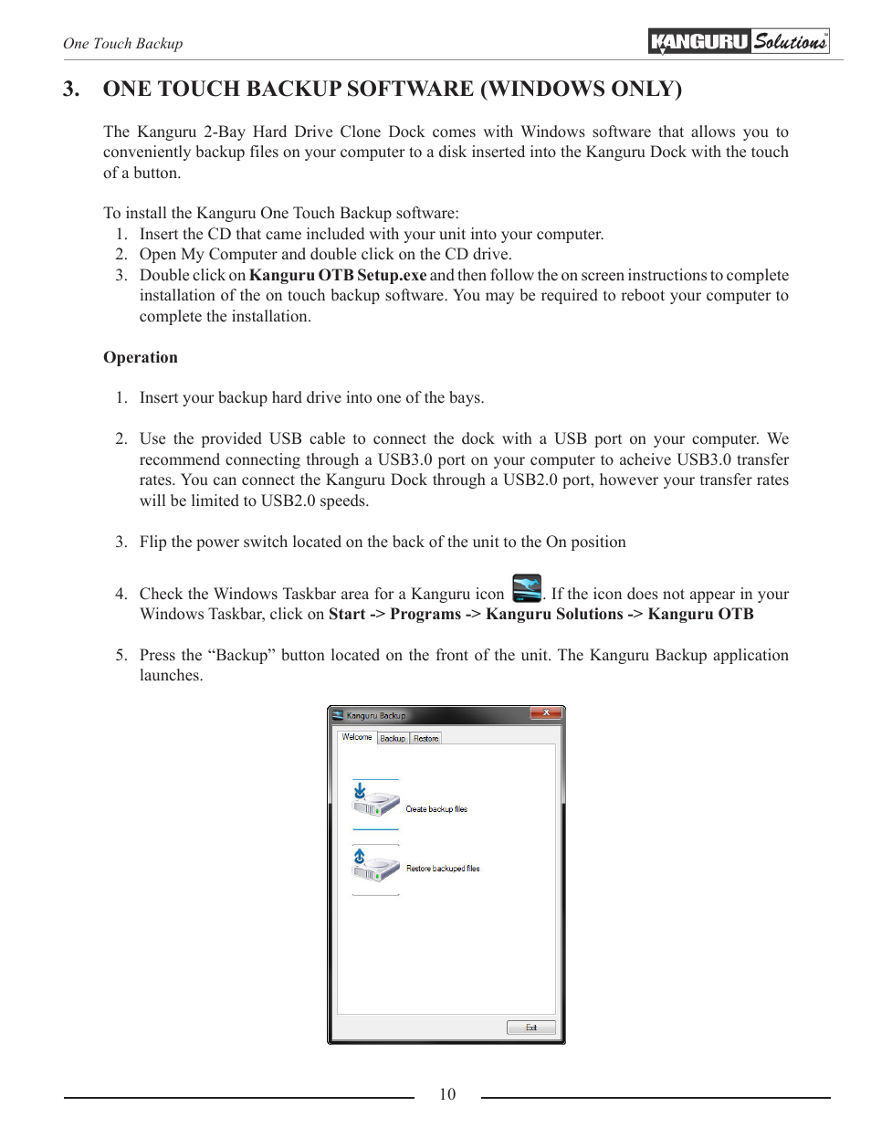 One touch backup software (windows only) | Kanguru Copy Dock User Manual | Page 10 / 16