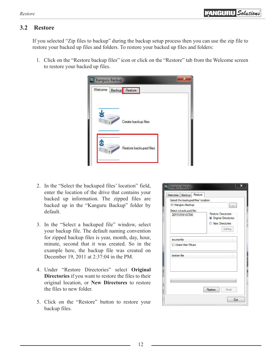 Restore | Kanguru Copy Dock User Manual | Page 12 / 16