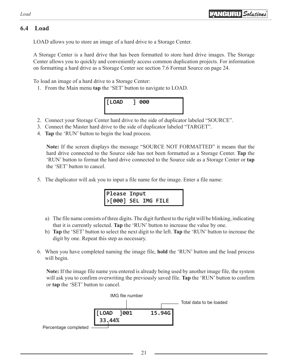 Load | Kanguru Mobile Clone 1HD Duplicator User Manual | Page 21 / 34